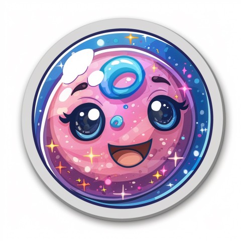 Cute Kawaii Stickers Sparkly Crystal Ball with Mystic Swirls and Knowing Smile on White Background (62)