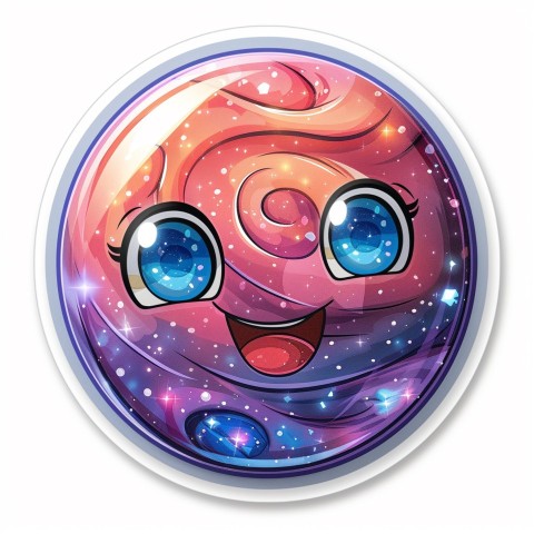 Cute Kawaii Stickers Sparkly Crystal Ball with Mystic Swirls and Knowing Smile on White Background (73)