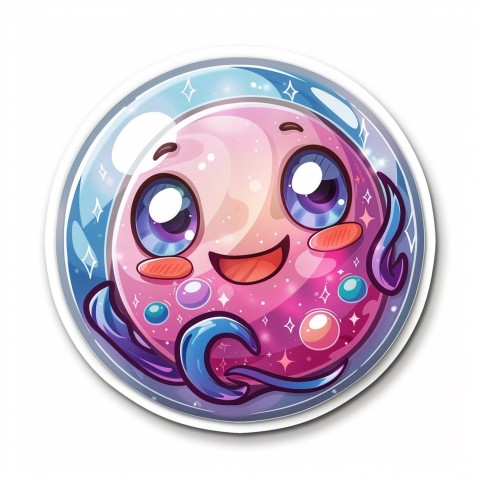 Cute Kawaii Stickers Sparkly Crystal Ball with Mystic Swirls and Knowing Smile on White Background (70)