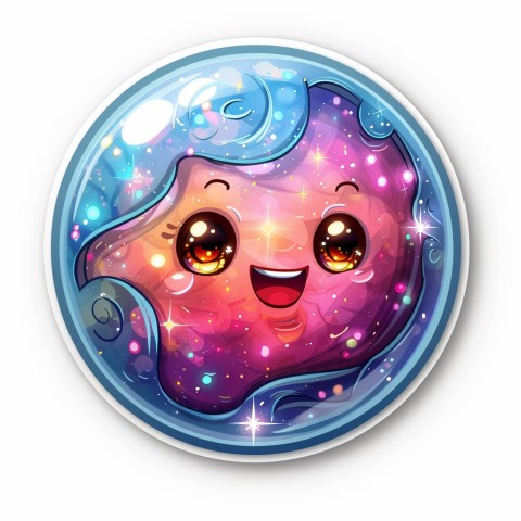 Cute Kawaii Stickers Sparkly Crystal Ball with Mystic Swirls and Knowing Smile on White Background (76)