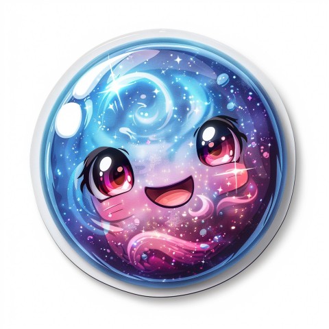 Cute Kawaii Stickers Sparkly Crystal Ball with Mystic Swirls and Knowing Smile on White Background (67)