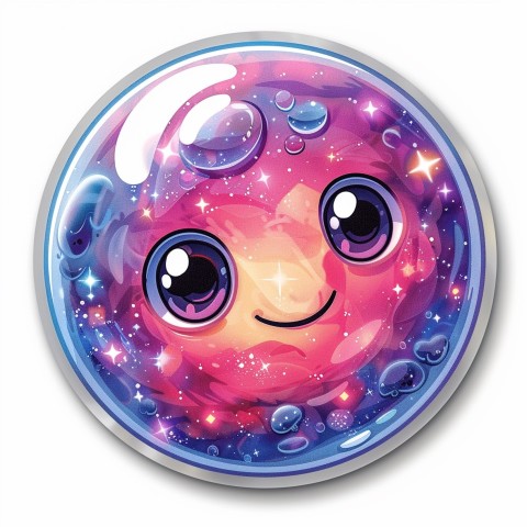 Cute Kawaii Stickers Sparkly Crystal Ball with Mystic Swirls and Knowing Smile on White Background (79)