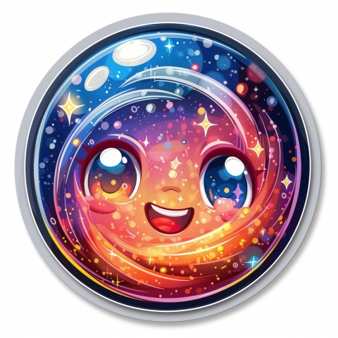 Cute Kawaii Stickers Sparkly Crystal Ball with Mystic Swirls and Knowing Smile on White Background (69)