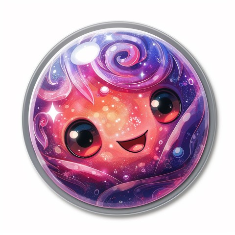 Cute Kawaii Stickers Sparkly Crystal Ball with Mystic Swirls and Knowing Smile on White Background (77)