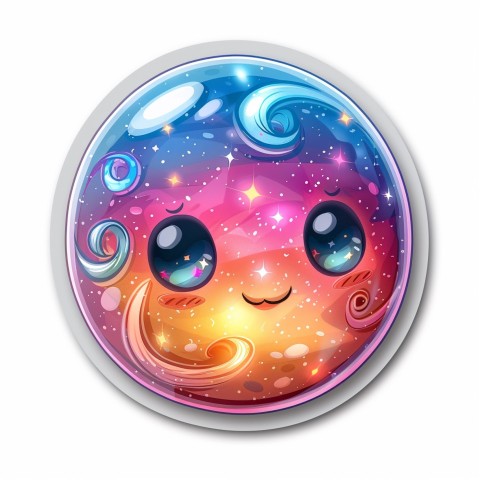 Cute Kawaii Stickers Sparkly Crystal Ball with Mystic Swirls and Knowing Smile on White Background (91)