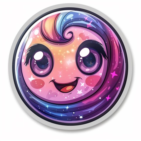 Cute Kawaii Stickers Sparkly Crystal Ball with Mystic Swirls and Knowing Smile on White Background (88)