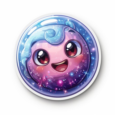 Cute Kawaii Stickers Sparkly Crystal Ball with Mystic Swirls and Knowing Smile on White Background (112)