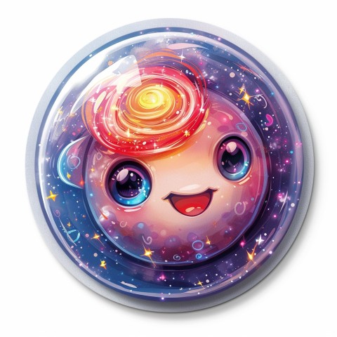 Cute Kawaii Stickers Sparkly Crystal Ball with Mystic Swirls and Knowing Smile on White Background (119)