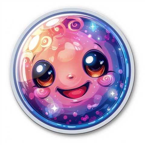 Cute Kawaii Stickers Sparkly Crystal Ball with Mystic Swirls and Knowing Smile on White Background (108)