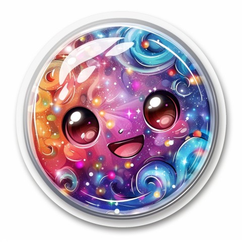 Cute Kawaii Stickers Sparkly Crystal Ball with Mystic Swirls and Knowing Smile on White Background (122)