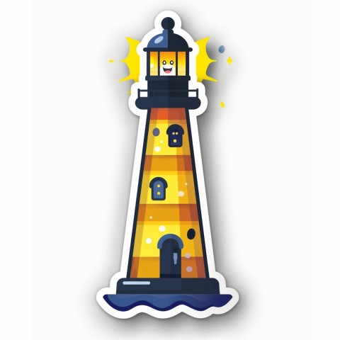 Cute Kawaii Stickers Tall Lighthouse with Winky Face on White Background (75)