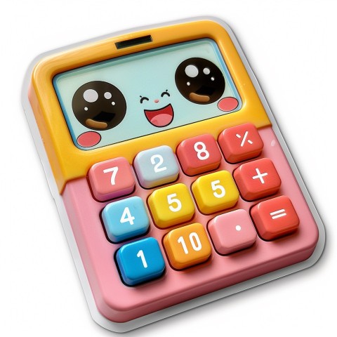 Cute Kawaii Stickers Adorable Calculator with Big Buttons and Grinning Display on White Background (34)