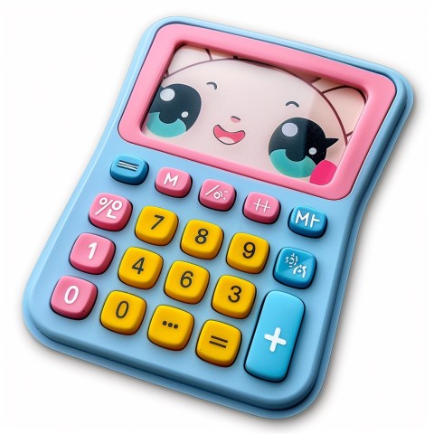 Cute Kawaii Stickers Adorable Calculator with Big Buttons and Grinning Display on White Background (60)