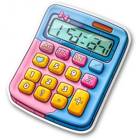 Cute Kawaii Stickers Adorable Calculator with Big Buttons and Grinning Display on White Background (58)