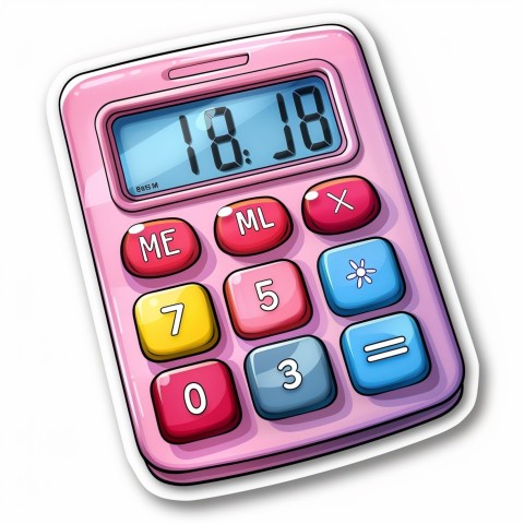 Cute Kawaii Stickers Adorable Calculator with Big Buttons and Grinning Display on White Background (63)