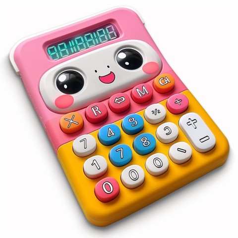 Cute Kawaii Stickers Adorable Calculator with Big Buttons and Grinning Display on White Background (85)