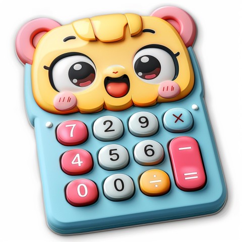 Cute Kawaii Stickers Adorable Calculator with Big Buttons and Grinning Display on White Background (88)