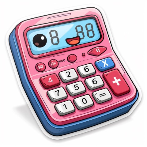 Cute Kawaii Stickers Adorable Calculator with Big Buttons and Grinning Display on White Background (122)