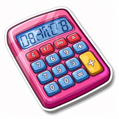 Cute Kawaii Stickers Adorable Calculator with Big Buttons and Grinning Display on White Background (102)