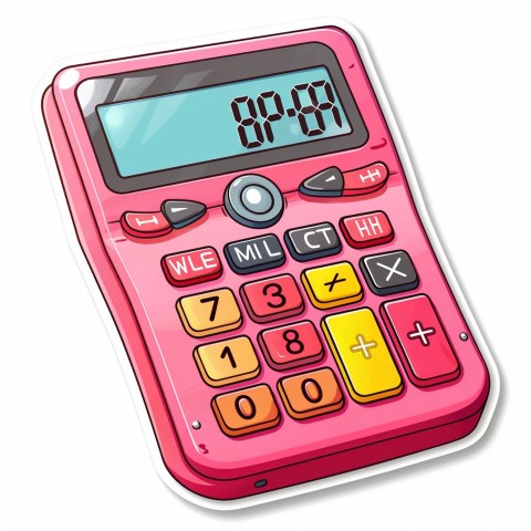 Cute Kawaii Stickers Adorable Calculator with Big Buttons and Grinning Display on White Background (112)