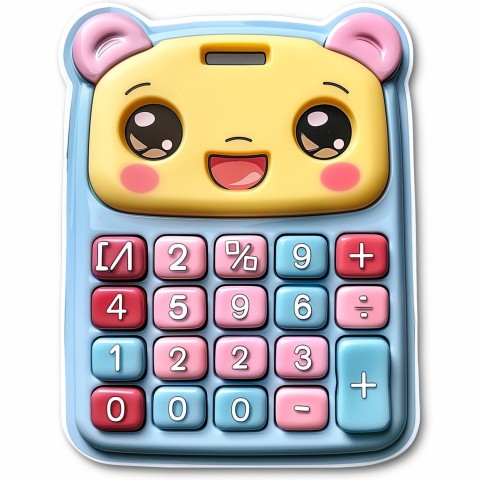 Cute Kawaii Stickers Adorable Calculator with Big Buttons and Grinning Display on White Background (120)