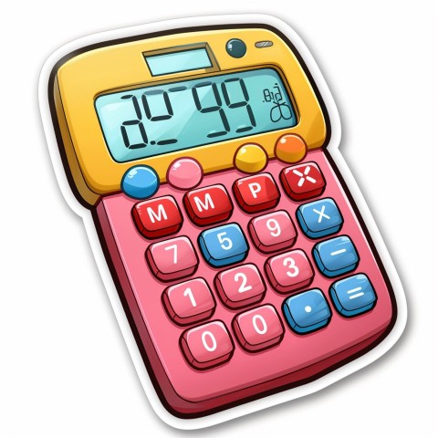 Cute Kawaii Stickers Adorable Calculator with Big Buttons and Grinning Display on White Background (107)