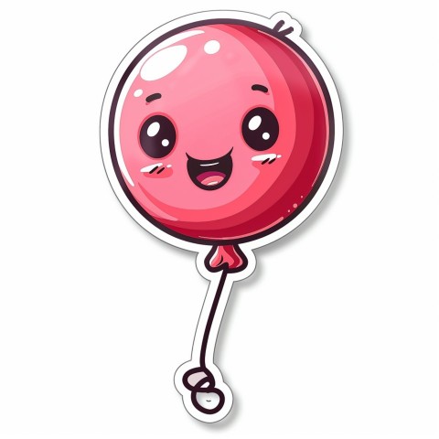 Cute Kawaii Stickers Festive Balloon with Gleeful Face on White Background (1)