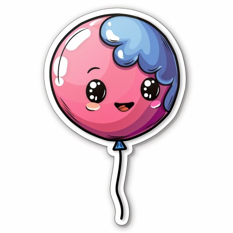 Cute Kawaii Stickers Festive Balloon with Gleeful Face on White Background (10)