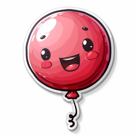 Cute Kawaii Stickers Festive Balloon with Gleeful Face on White Background (11)