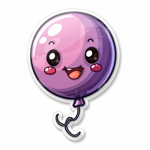 Cute Kawaii Stickers Festive Balloon with Gleeful Face on White Background (13)