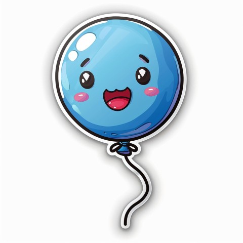 Cute Kawaii Stickers Festive Balloon with Gleeful Face on White Background (12)