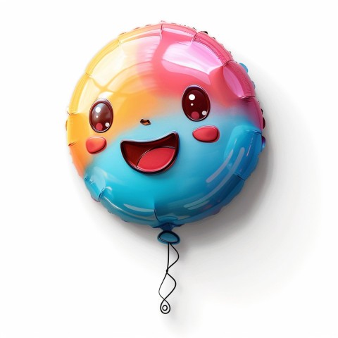 Cute Kawaii Stickers Festive Balloon with Gleeful Face on White Background (6)