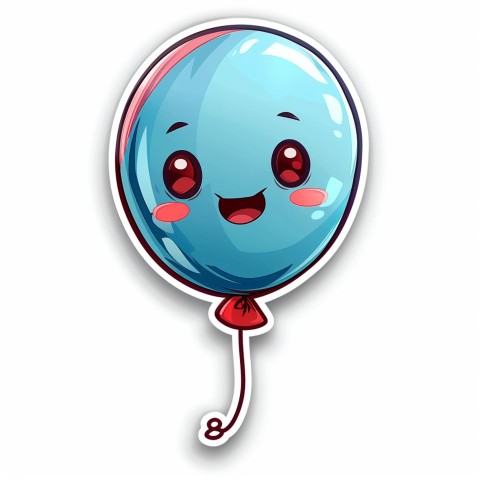 Cute Kawaii Stickers Festive Balloon with Gleeful Face on White Background (16)