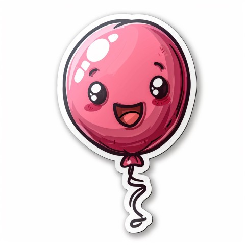 Cute Kawaii Stickers Festive Balloon with Gleeful Face on White Background (21)