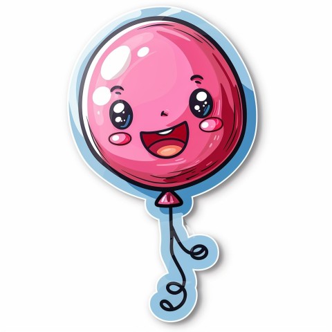 Cute Kawaii Stickers Festive Balloon with Gleeful Face on White Background (26)