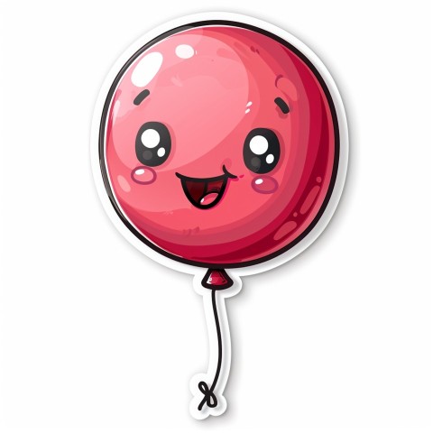 Cute Kawaii Stickers Festive Balloon with Gleeful Face on White Background (23)