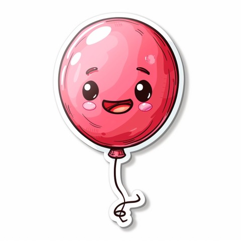 Cute Kawaii Stickers Festive Balloon with Gleeful Face on White Background (40)