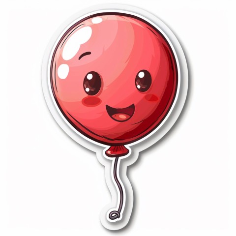 Cute Kawaii Stickers Festive Balloon with Gleeful Face on White Background (22)