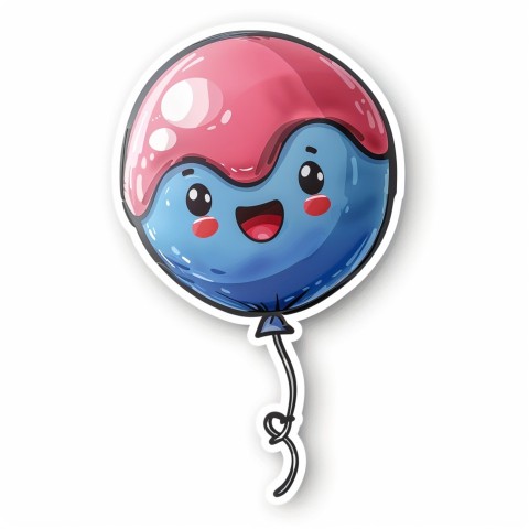 Cute Kawaii Stickers Festive Balloon with Gleeful Face on White Background (36)