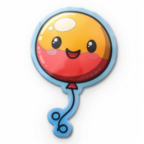 Cute Kawaii Stickers Festive Balloon with Gleeful Face on White Background (38)