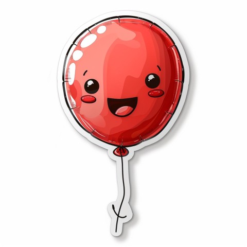 Cute Kawaii Stickers Festive Balloon with Gleeful Face on White Background (49)