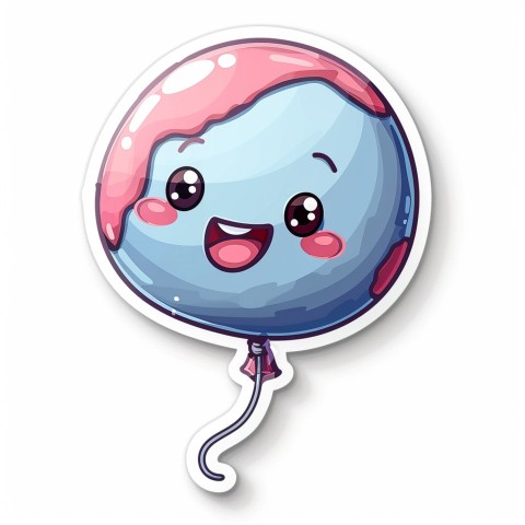 Cute Kawaii Stickers Festive Balloon with Gleeful Face on White Background (48)