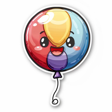 Cute Kawaii Stickers Festive Balloon with Gleeful Face on White Background (80)