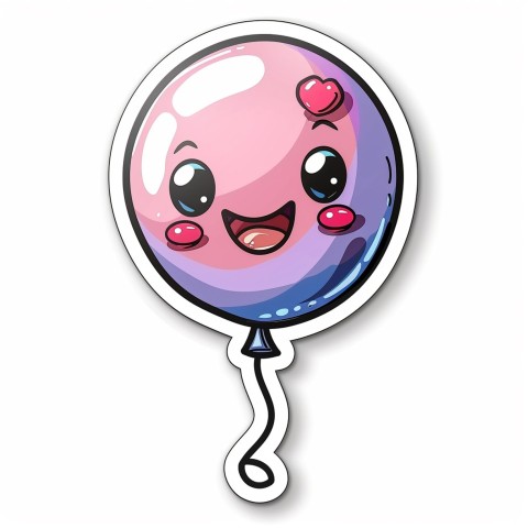 Cute Kawaii Stickers Festive Balloon with Gleeful Face on White Background (72)