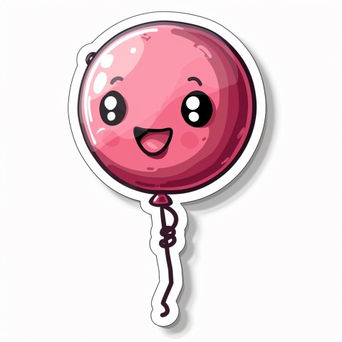 Cute Kawaii Stickers Festive Balloon with Gleeful Face on White Background (75)