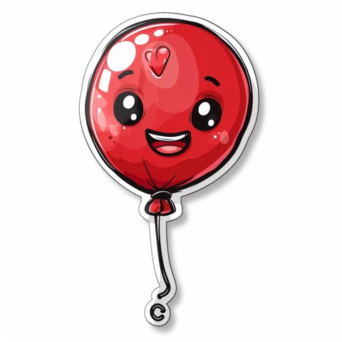 Cute Kawaii Stickers Festive Balloon with Gleeful Face on White Background (77)