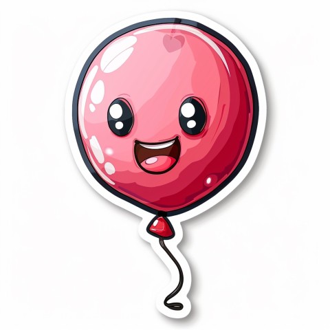 Cute Kawaii Stickers Festive Balloon with Gleeful Face on White Background (67)