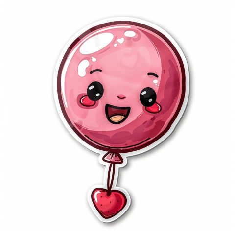 Cute Kawaii Stickers Festive Balloon with Gleeful Face on White Background (64)