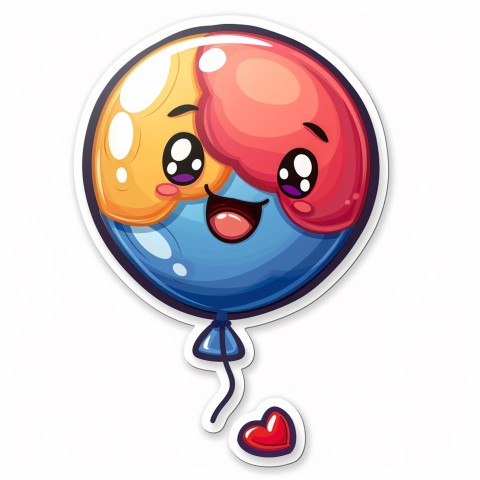 Cute Kawaii Stickers Festive Balloon with Gleeful Face on White Background (65)