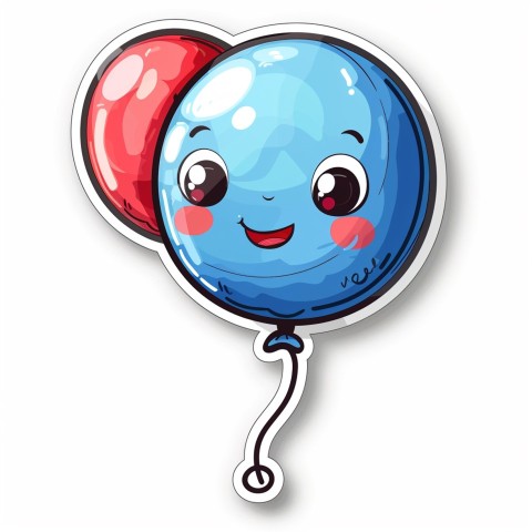 Cute Kawaii Stickers Festive Balloon with Gleeful Face on White Background (74)